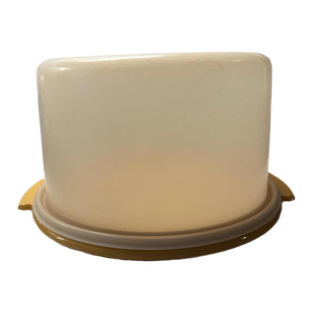 Vintage Tupperware Round Cake Carrier Harvest Gold Plate 684 & Sheer Lid 683